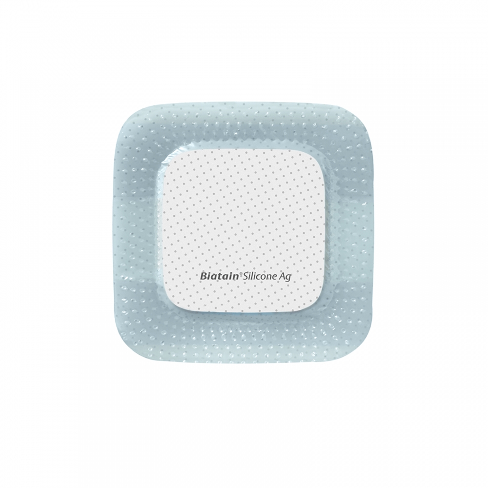 Curativo Biatain® Silicone Ag 7,5 x 7,5cm - Coloplast (39636) - Caixa c/ 5 un.