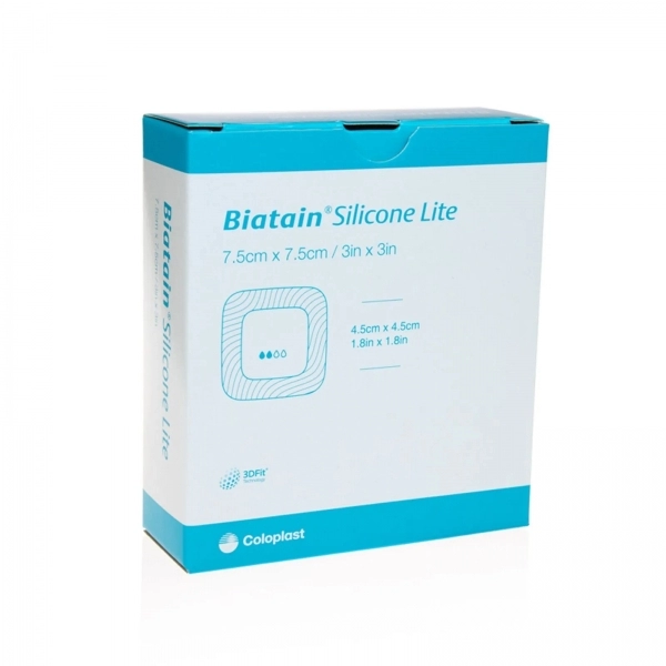 Curativo Biatain Silicone 7,5x7,5cm Lite - Coloplast (33444) - Caixa c/ 10 un.